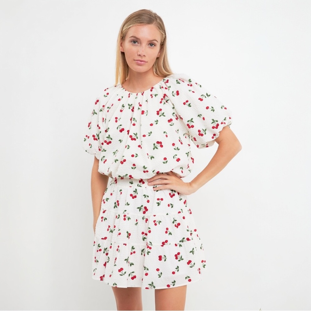 ENGLISH FACTORY CHERRY PRINT VOLUMINOUS TOP